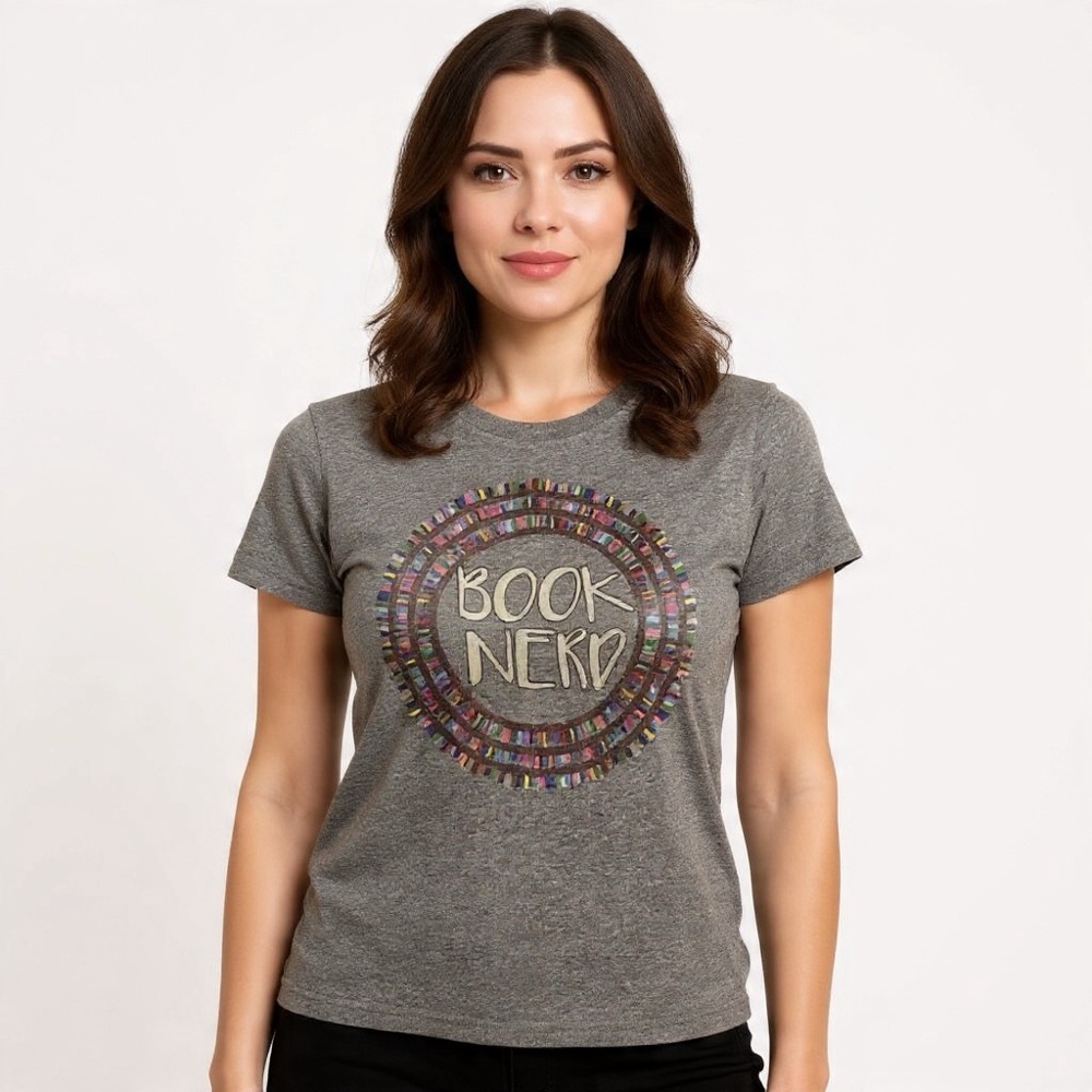 Bella Canvas “Book Nerd” Graphic Tee Gray BookTok Shirt Sz L